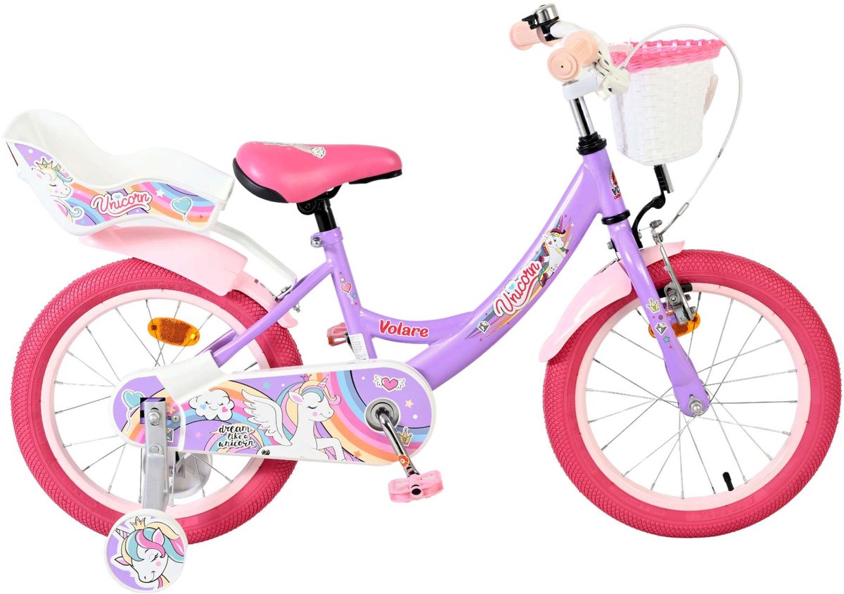 Vélo enfant Volare licorne - filles - 16 pouces - violet