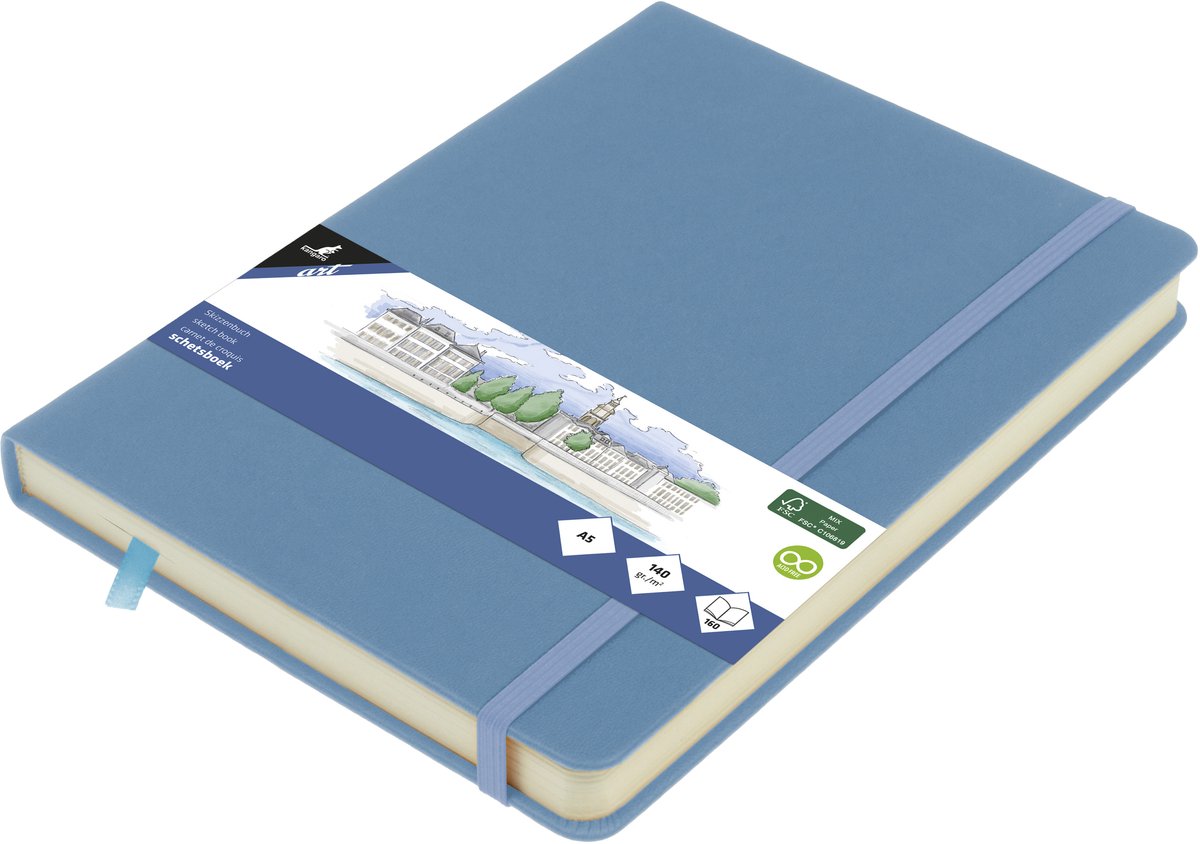 Carnet de croquis Kangaro - a5 - bleu ciel - avec élastique et ruban - k-861295