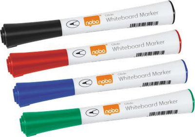 Marqueurs pour tableau blanc effaçables à sec Nobo Glide à pointe fine - 4 pièces - couleurs assorties