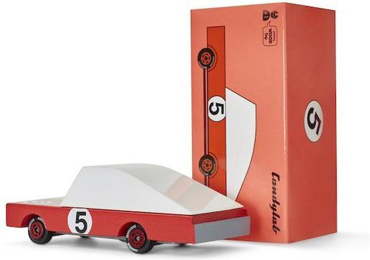 Candylab Toys Candycar World : Racer Red #5 (F195) 8,9 x 4,1 x 3 cm, moulé sous pression en bois, magnétique, dans une boîte cadeau, 3+