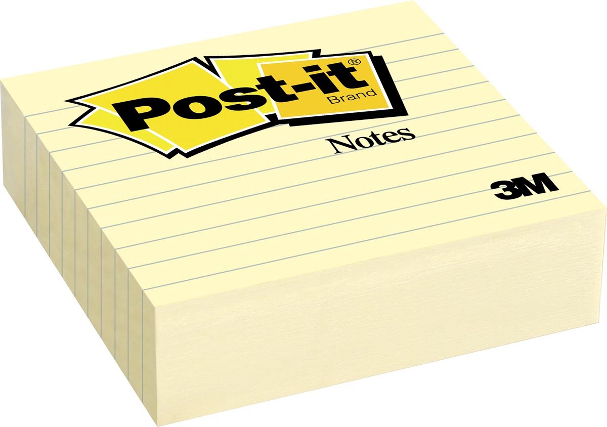 Notes Post-it ®, jaune canari™, lignées, 1 bloc, 100 x 100 mm