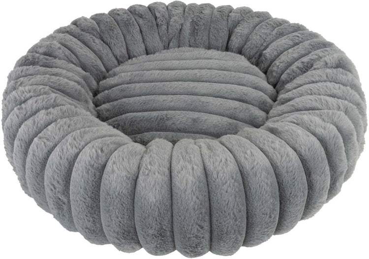 District 70 Ribba – Lit rond luxueux pour chat en peluche velours côtelé – Gris – 45 x 45 x 15 cm