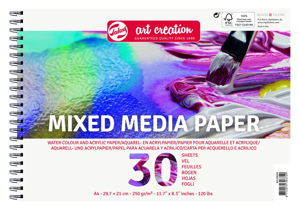 Papier de création artistique Talens techniques mixtes a4 blanc | 3 pièces