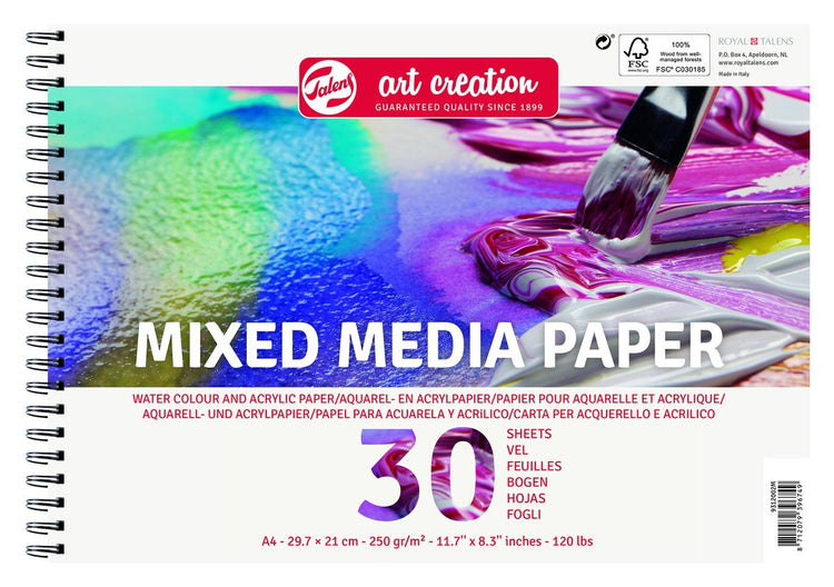 Papier de création artistique Talens techniques mixtes a4 blanc | 3 pièces