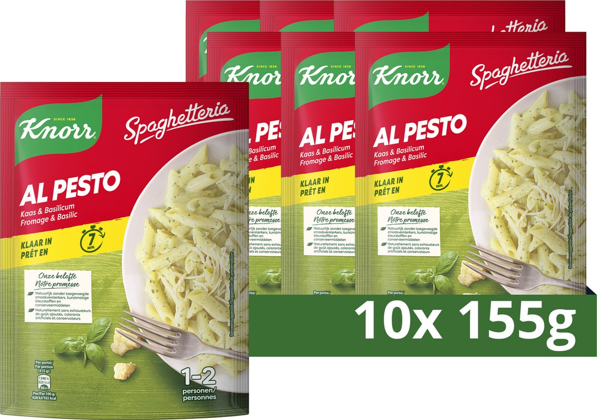 Plat de pâtes spaghetteria Knorr - al pesto - ce repas est prêt en 7 minutes - 10 x 155 g