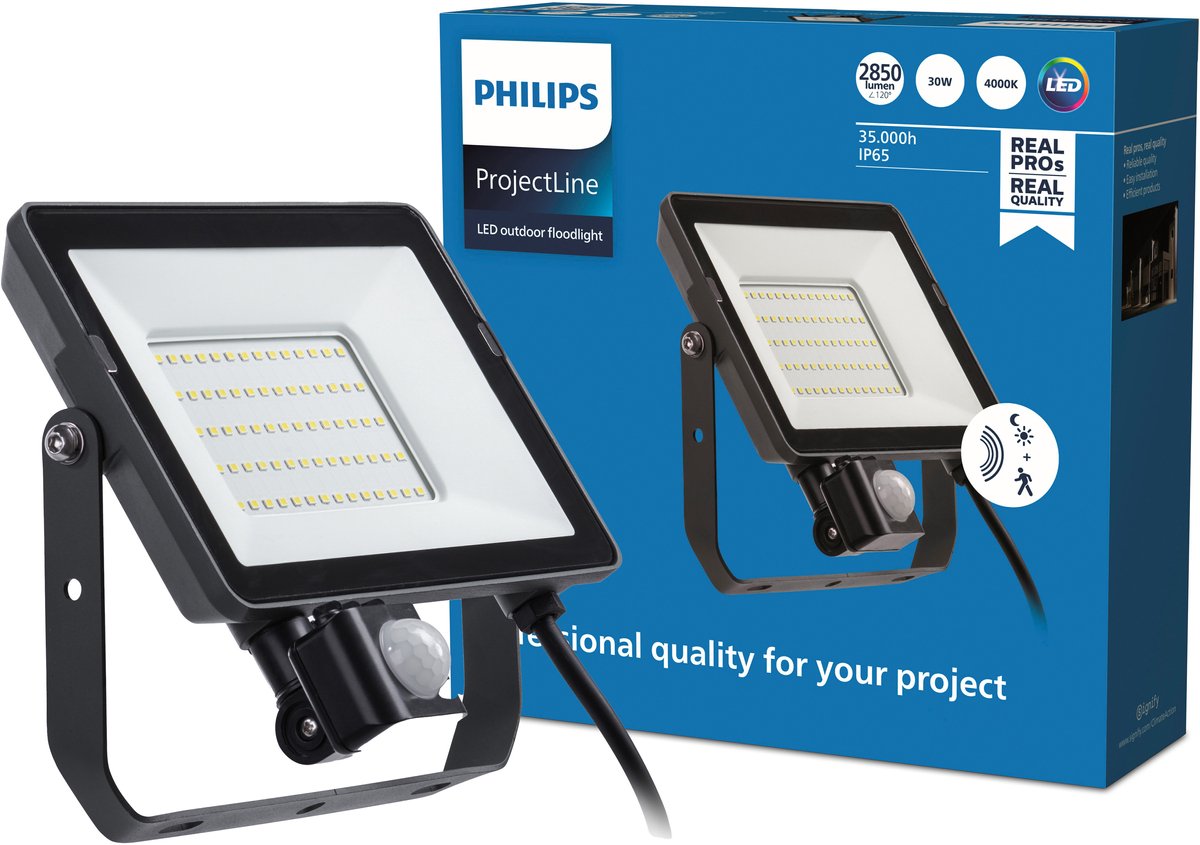 Philips Spot LED Philips Projectline 30W lumière blanc froid - 4000K - détecteur de mouvement intégré