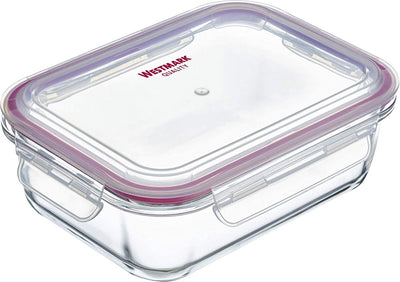 Boîte de conservation alimentaire en verre Westmark, capacité : 1520 ml, adaptée au congélateur, au micro-ondes et au four, verre plastique silicone, rouge transparent, 23442270