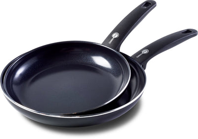 Greenpan cambridge set de poêles 2 pièces - 24 28 cm - revêtement antiadhésif sans PFA - set de poêles à induction - poêle en céramique - passe au four jusqu'à 160°c - poignées froides - noir