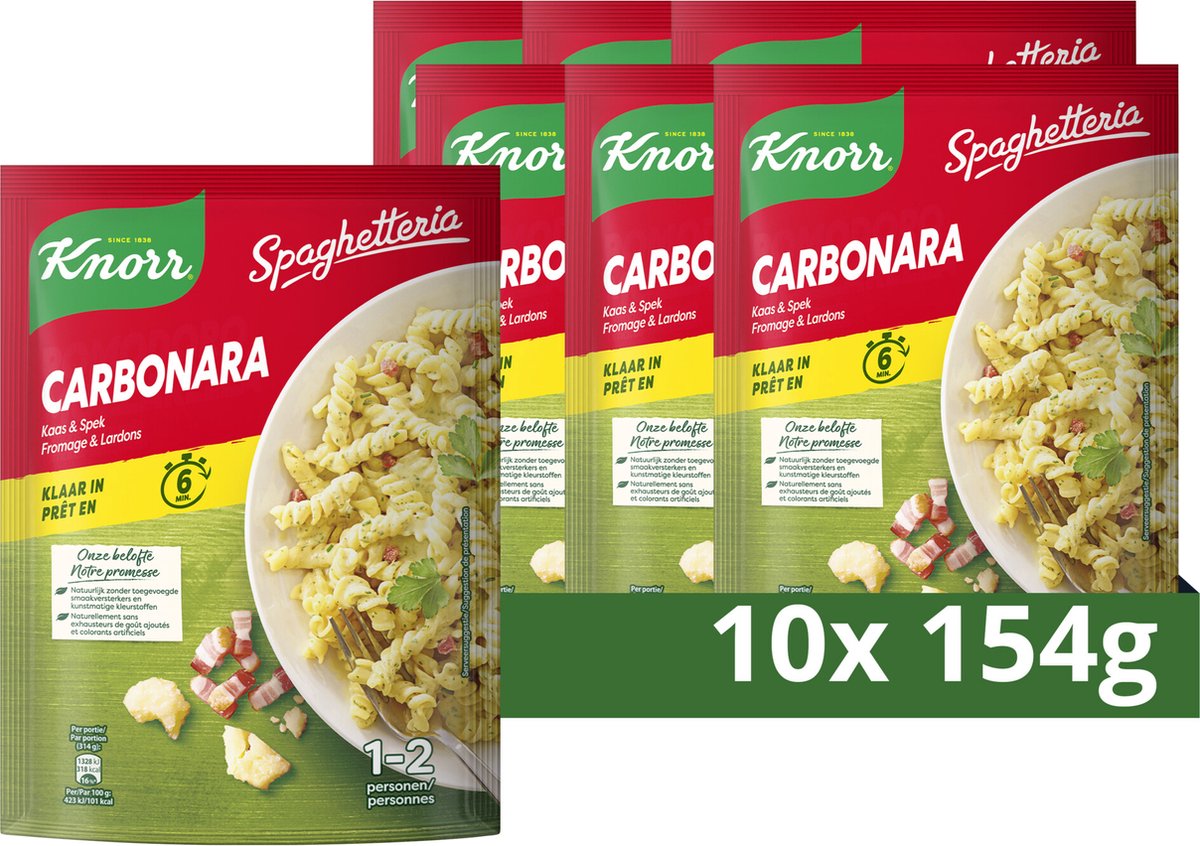 Plat de pâtes spaghetteria Knorr - carbonara - ce repas est prêt en 6 minutes - 10 x 154 g