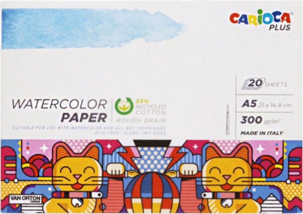 Bloc à dessin aquarelle Carioca plus - papier aquarelle a5 - 20 feuilles - 300 g m² - adapté à l'aquarelle, aux crayons aquarellables, à l'encre et à la gouache