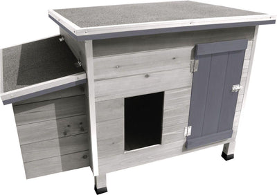 Poulailler Flamingo Cottage au gingembre - 100 x 79 x 64 cm - poulailler en bois gris avec nid de ponte et enclos extérieur - durable, spacieux et élégant