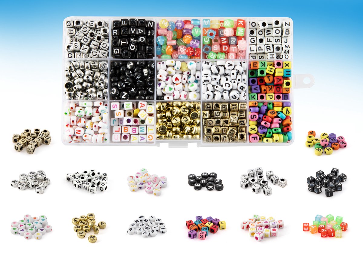Perles de lettre dans la boîte de stockage, 15 conceptions