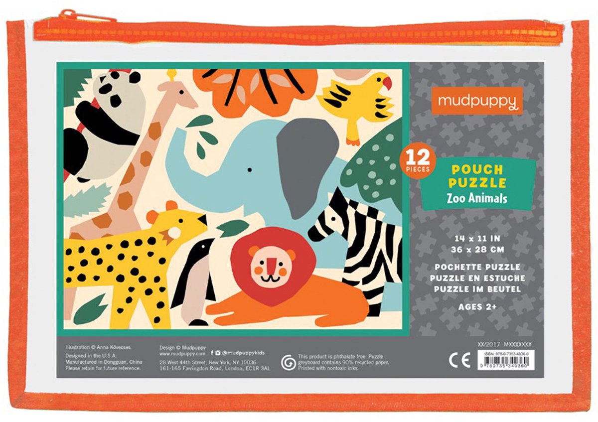 Puzzle Mudpuppy - animaux du zoo - 36x28cm - 12 pièces - 2 ans