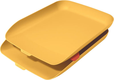 Leitz cosy lot de 2 corbeilles à courrier - corbeilles à courrier pour formats A4 et C4 - idéales pour le travail à domicile - jaune chaud