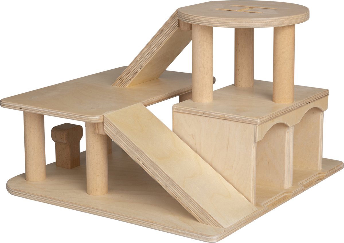 Garage à jouets en bois Van Dijk Toys avec pont d'hélicoptère - qualité puériculture - 2 ans et plus