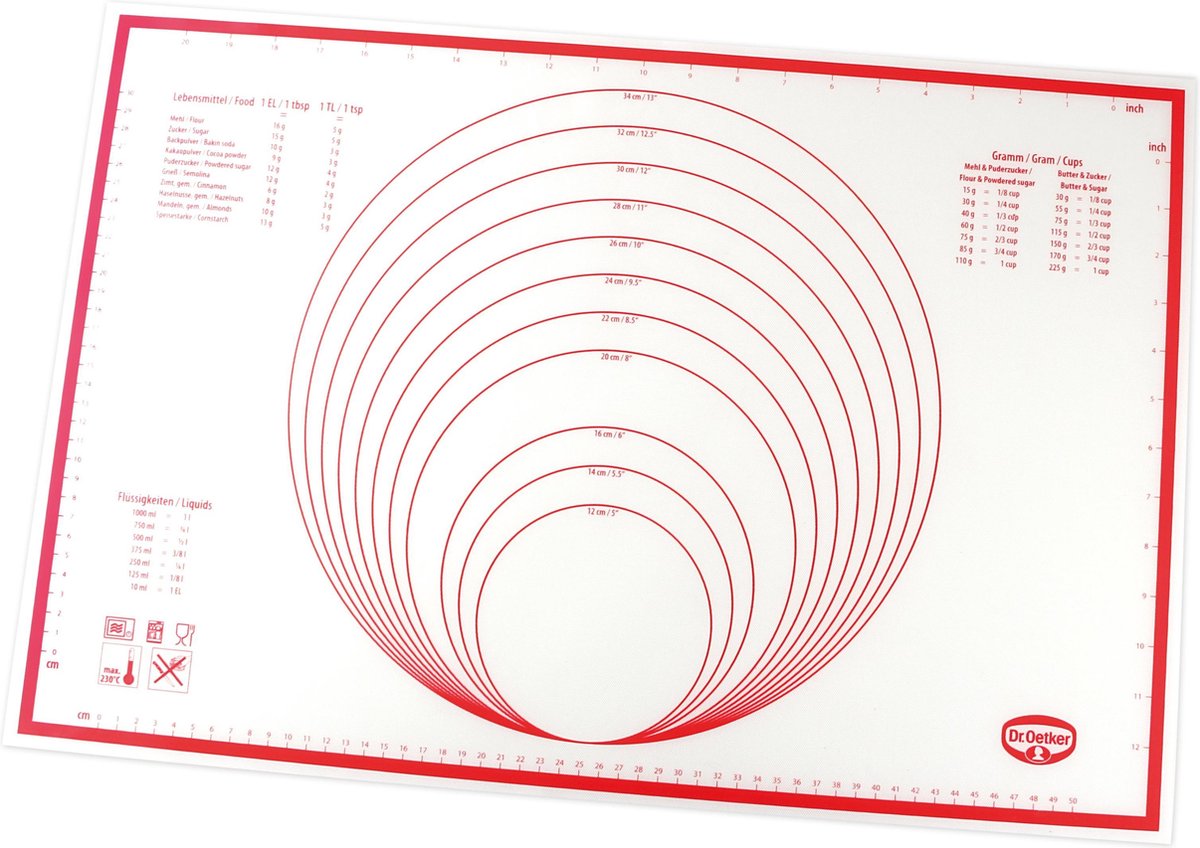 Dr. oetker 1923 planche à découper de cuisine rectangulaire silicone rouge, blanc