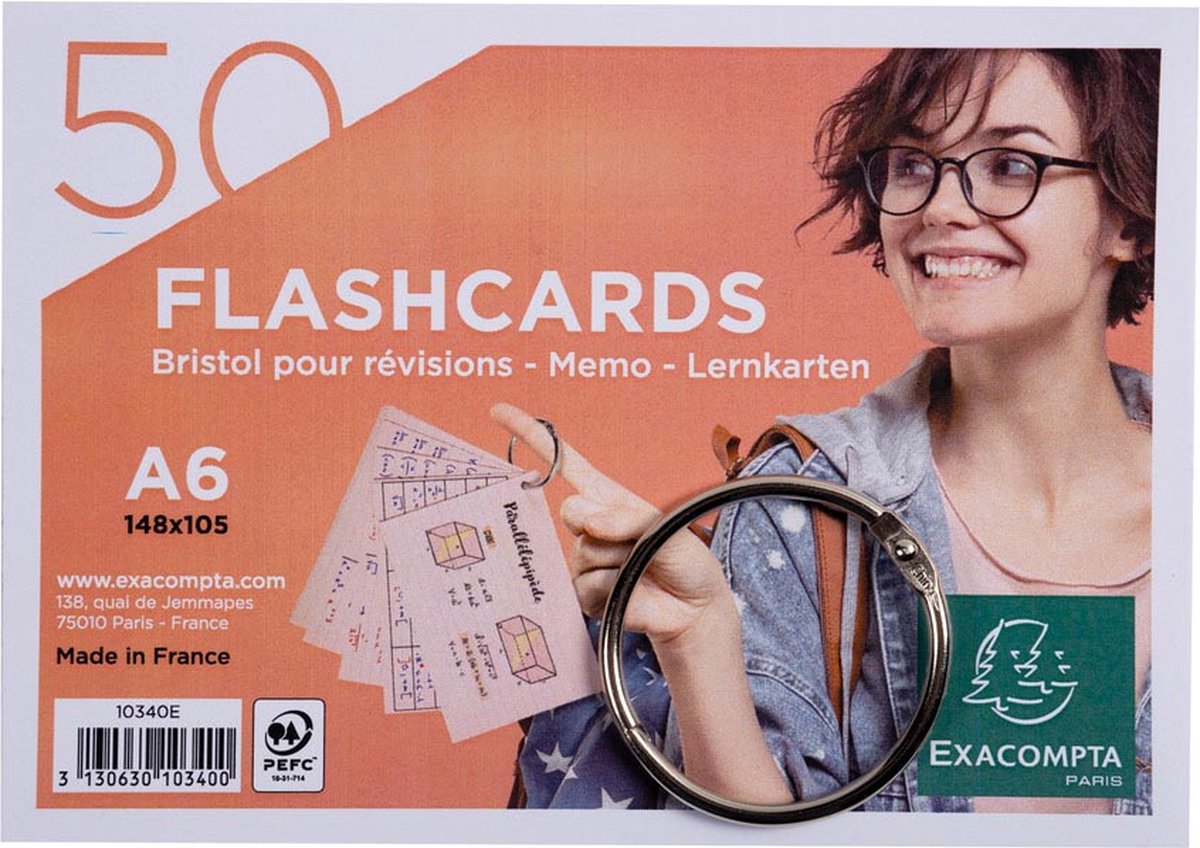 Fiches colorées Exacompta, ft A6, lignées, paquet de 50 pièces