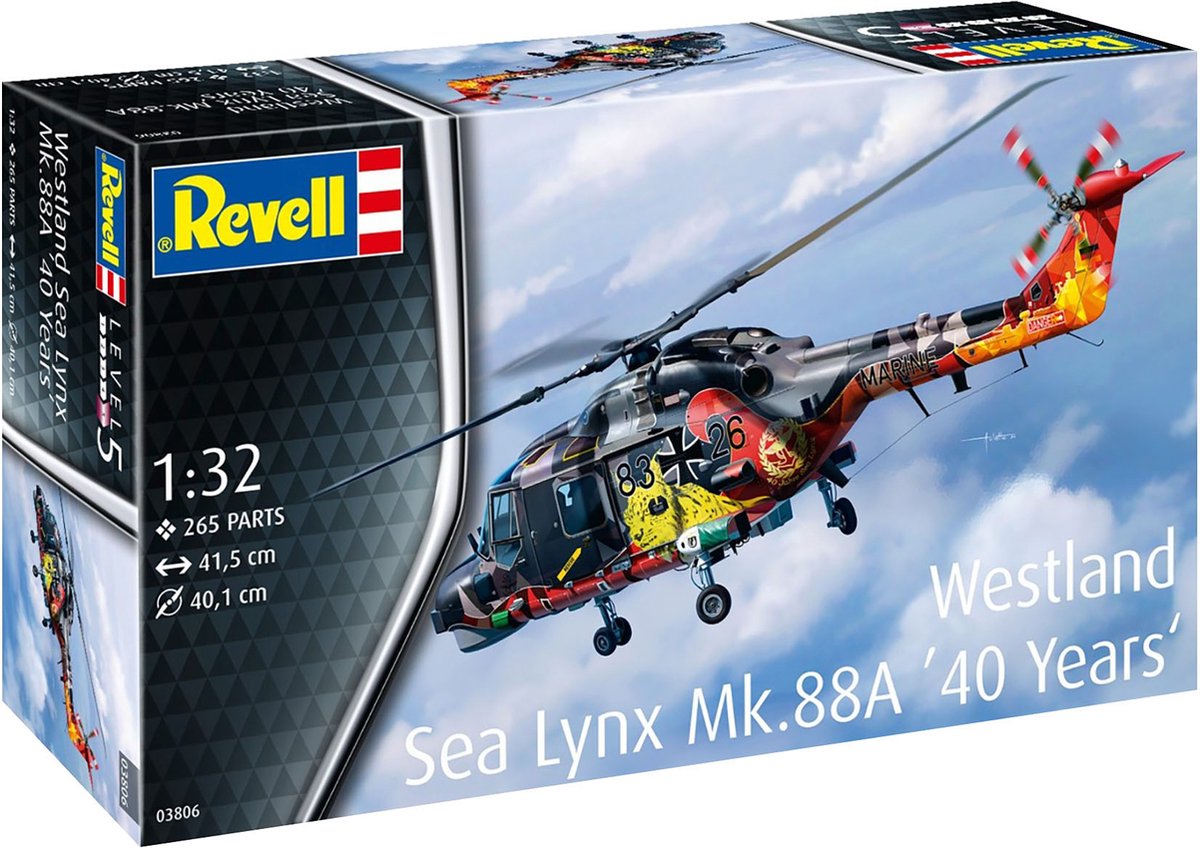Revell maquette véhicule militaire - 03806 westland sea lynx mk.88a - couleurs spéciales - 40 ans ! - plastique d'hélicoptère - 1:32 - modélisme