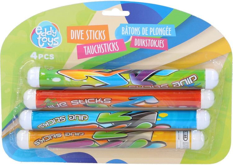 Eddy Toys barres de plongée - 4x pièces - colorées - plastique - jouets de plongée - barres de plongée - bâtons de plongée - coule au fond - coule au fond