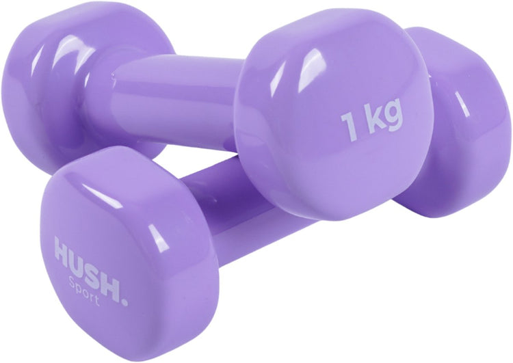 Hush sport - set d'haltères 2 x 1 kg violet - revêtement en vinyle avec poignée antidérapante - fonte - conception hexagonale pratique - adapté à l'entraînement de force fitness