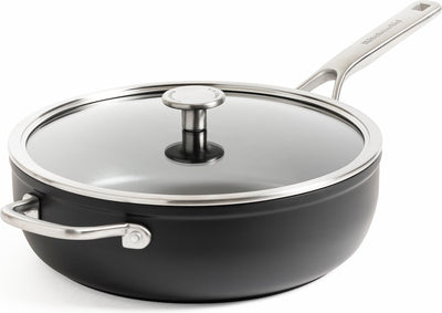 Kitchenaid sauteuse forgée durcie 28 cm - revêtement antiadhésif sans PFA - sauteuse induction - poêle en céramique - passe au four jusqu'à 160°c - poignées froides - avec couvercle en verre - noir