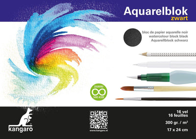 Papier aquarelle Kangaro - 24x17cm - 300 grammes - 16 feuilles - noir - sans acide - k-5311