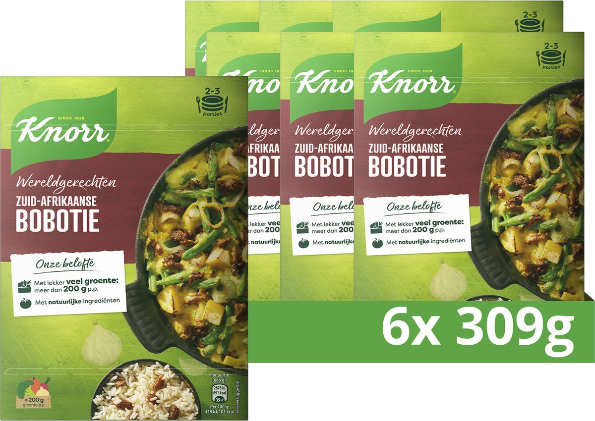 Knorr World Dishes Pack repas - Bobotie sud-africaine - rapide, facile et avec beaucoup de légumes - 6 x 309 g