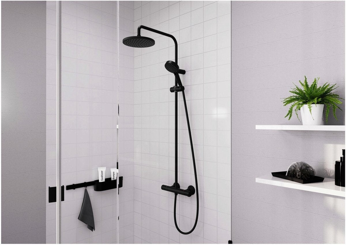 Mélange de vernis Hansgrohe - tube de douche - noir mat - avec thermostat