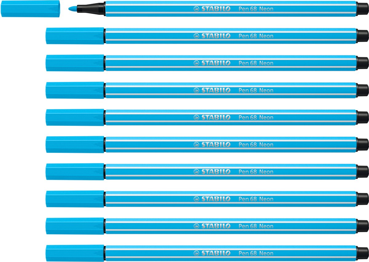 Stabilo pen 68 - feutre premium - bleu fluo - boîte de 10 pièces