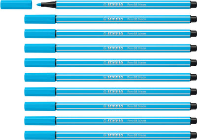 Stabilo pen 68 - feutre premium - bleu fluo - boîte de 10 pièces