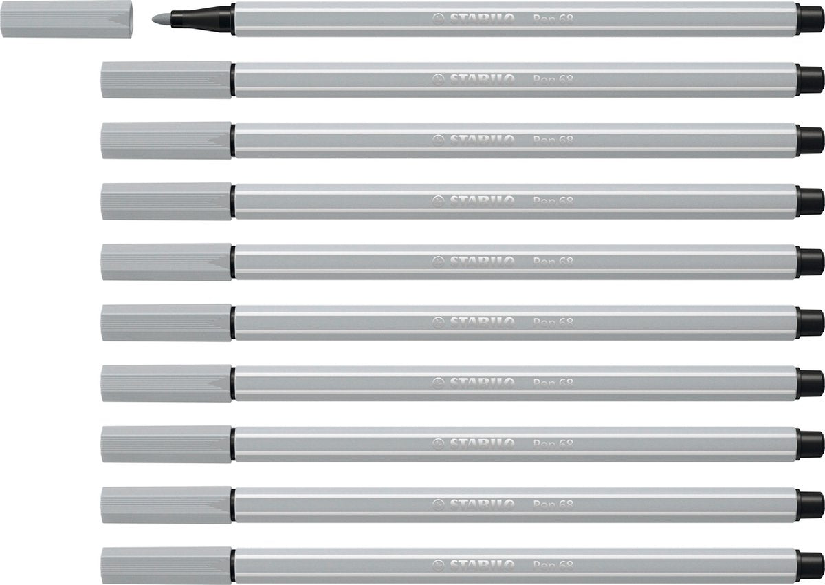 Stabilo pen 68 - feutre premium - gris clair - boîte de 10 pièces