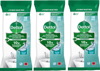 Dettol lingettes antibactériennes multi-surfaces océan - 3 x 110 pièces - pack économique
