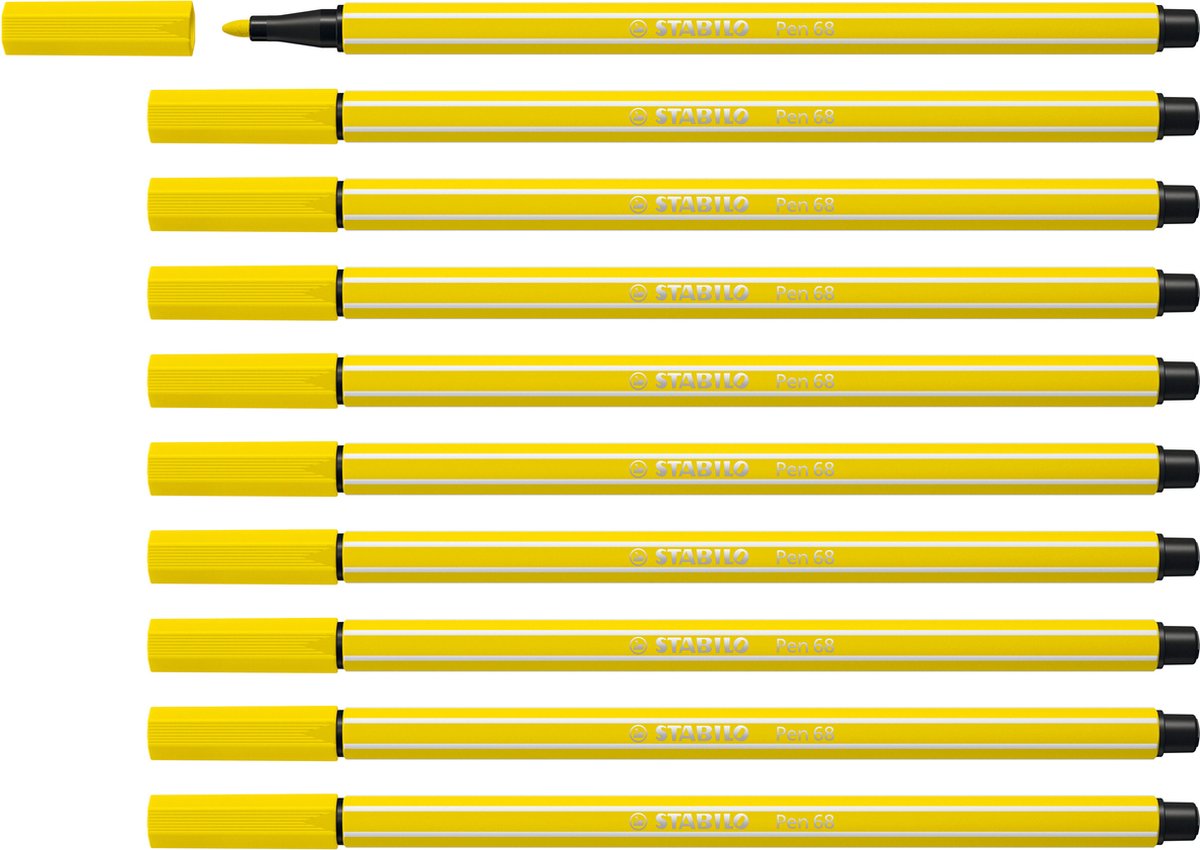 Stabilo pen 68 - feutre premium - jaune citron - boîte de 10 pièces