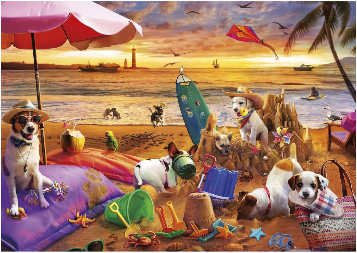Puzzle Educa chiens animaux de plage 1000 pièces en carton adultes.