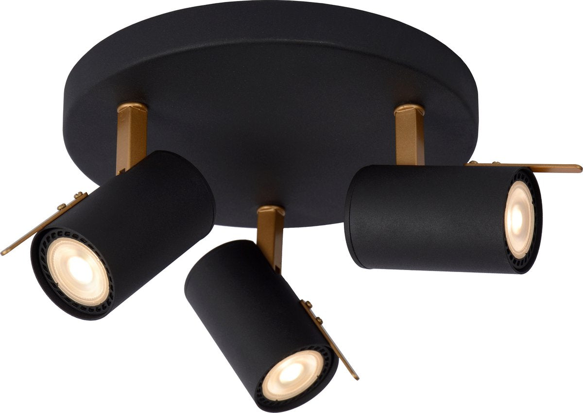 Lucide grony - spot de plafond (plafonnier) - led dim to warm - gu10 - 3x5w 2200k 3000k - noir