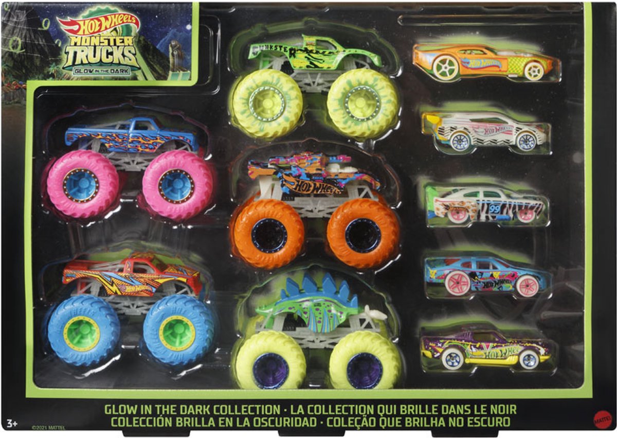 Ensemble de paquets Hot Wheels Monster Trucks Gitd, 10 pièces.