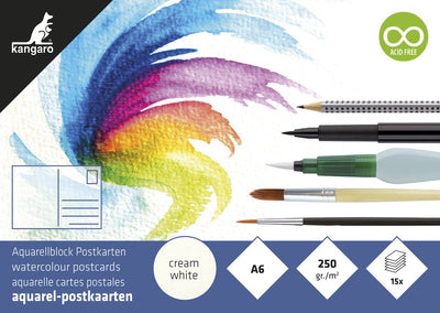 Bloc aquarelle Kangaro - cartes postales - a6 - 15 feuilles - papier aquarelle 250 grammes - k-5370