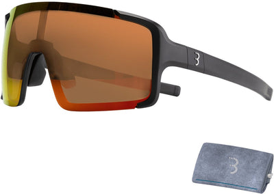 Lunettes de cyclisme Bbb pour hommes et femmes - Lunettes de soleil de vélo avec grand verre pour une protection UV à 100 % - Lunettes de sport durables à monture complète - Noir mat orange - Chester BSG-69