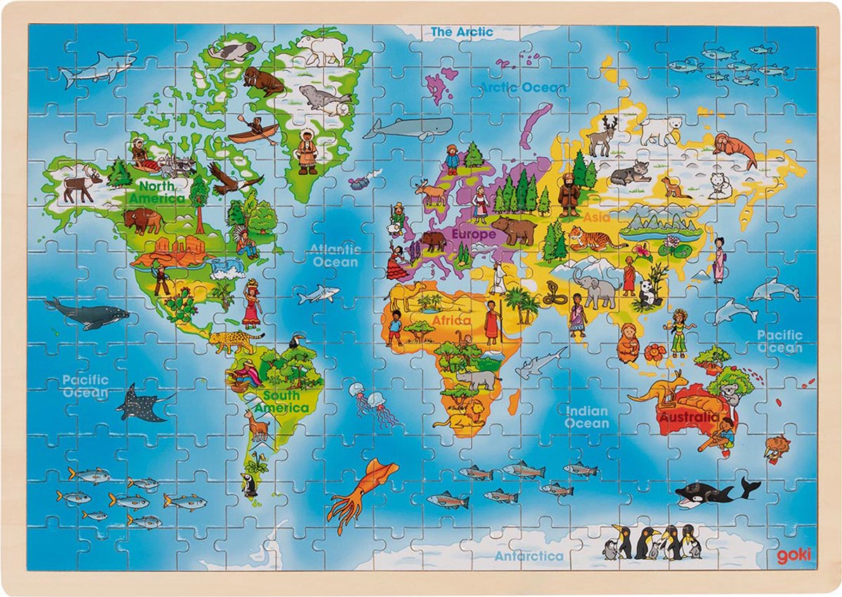 Puzzle Goki - monde - 192 pièces - 46,5x33x1cm - bois - 4+