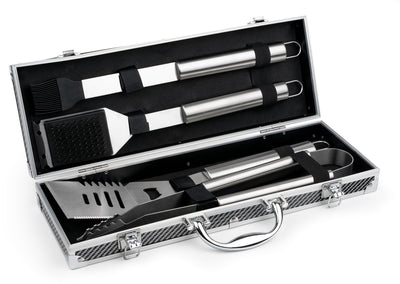 Leopold Vienne - Ensemble d'ustensiles de barbecue 4 pièces dans un étui à grillades - Accessoires pour barbecue
