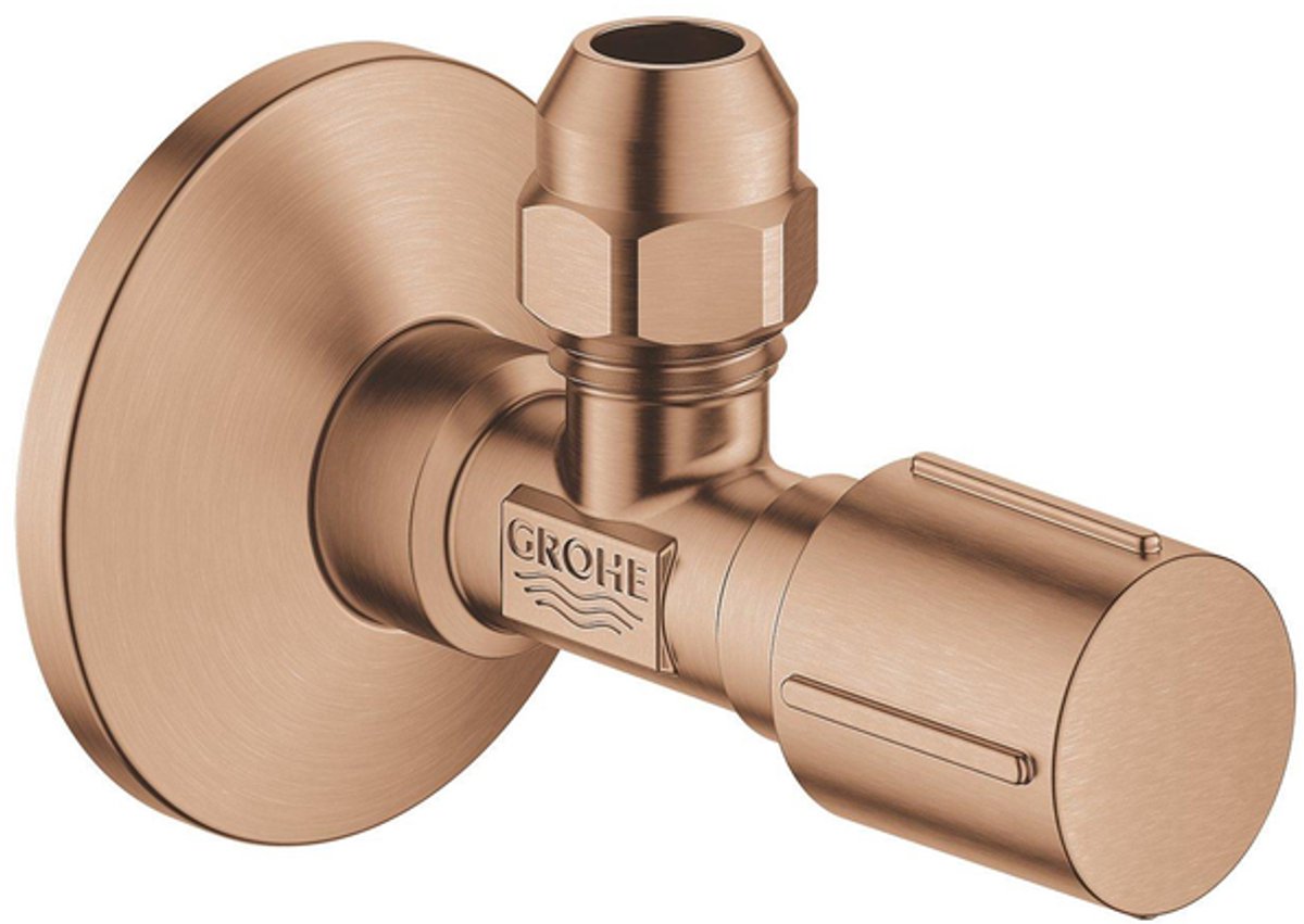 Vanne d'angle Grohe compression 1 2x3 8 m. poignée en métal brossé coucher de soleil chaud
