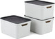Rotho jive boîtes de rangement lot de 3 boîtes de rangement 16 l avec couvercle, plastique (pp recyclé), blanc anthracite, 3 x 16 l (37,5 x 27,8 x 29,8 cm)