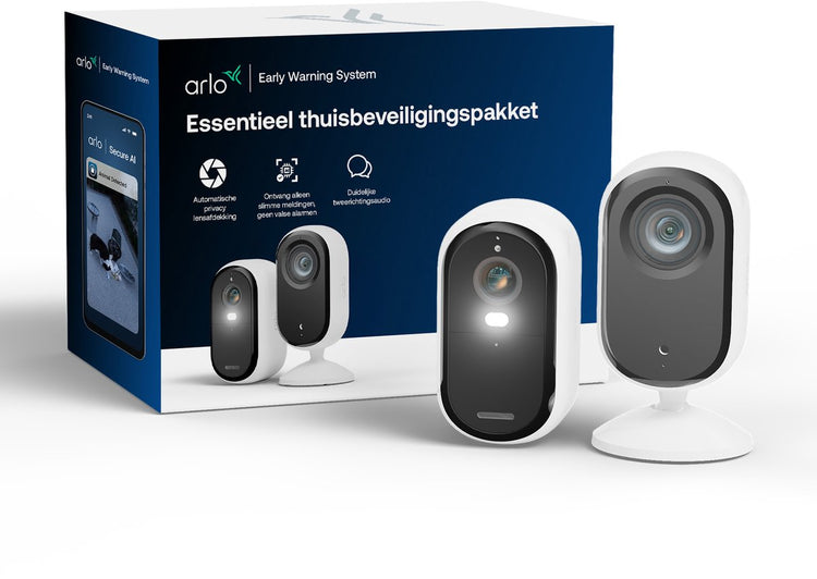 Arlo essential3 set - kit de sécurité pour l'extérieur et l'intérieur, 2 caméras (2k)