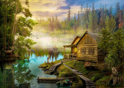 Profitez d'une cabane en rondins sur la rivière puzzle 1000 pièces
