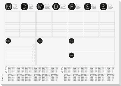 Sous-main Sigel - avec agenda hebdomadaire et liste de tâches - format A3 - avec calendrier 2026 2027 - 30 feuilles déchirables - si-h6506