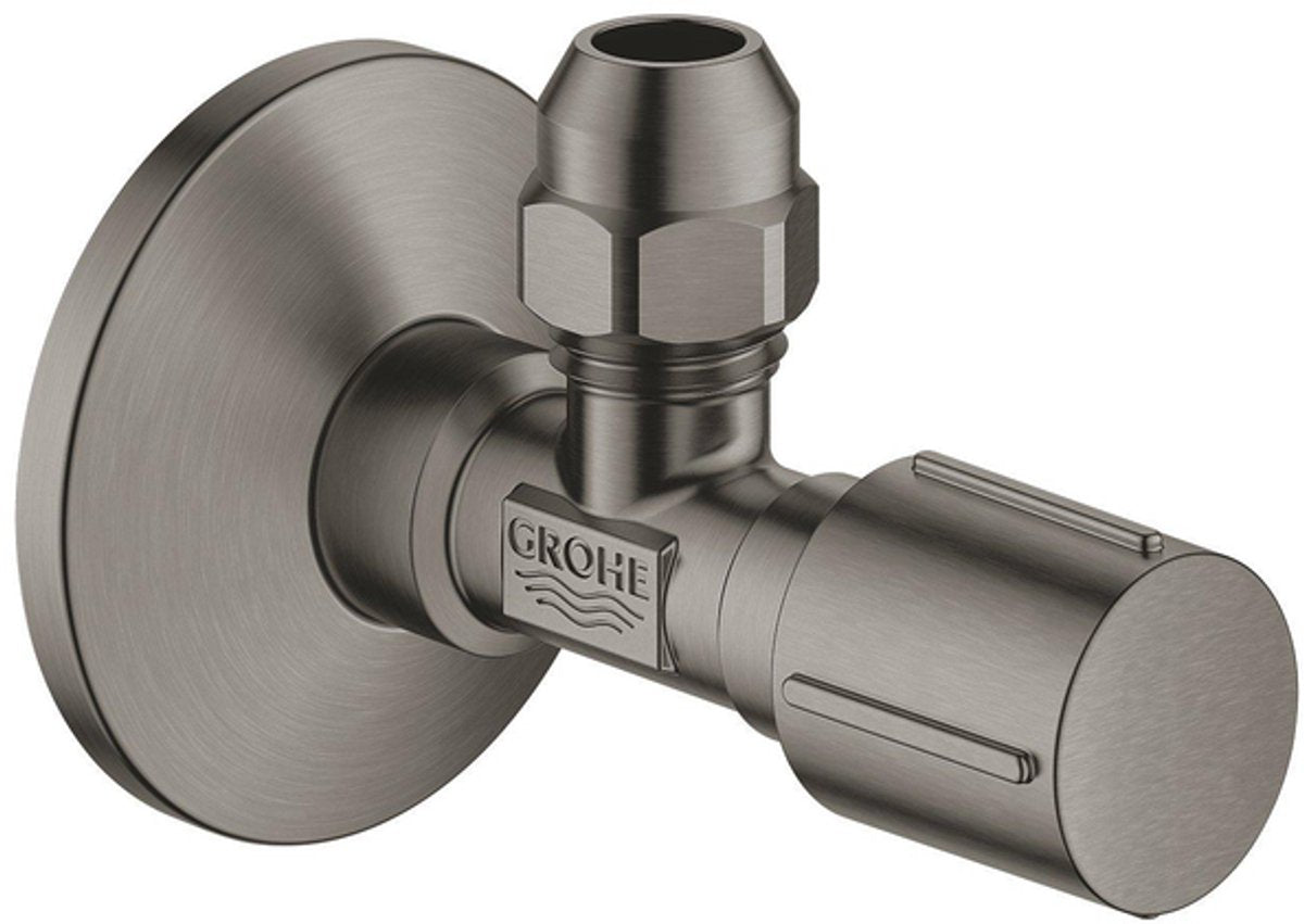 Vanne d'angle Grohe compression 1 2x3 8 m. manche en métal brossé graphite dur
