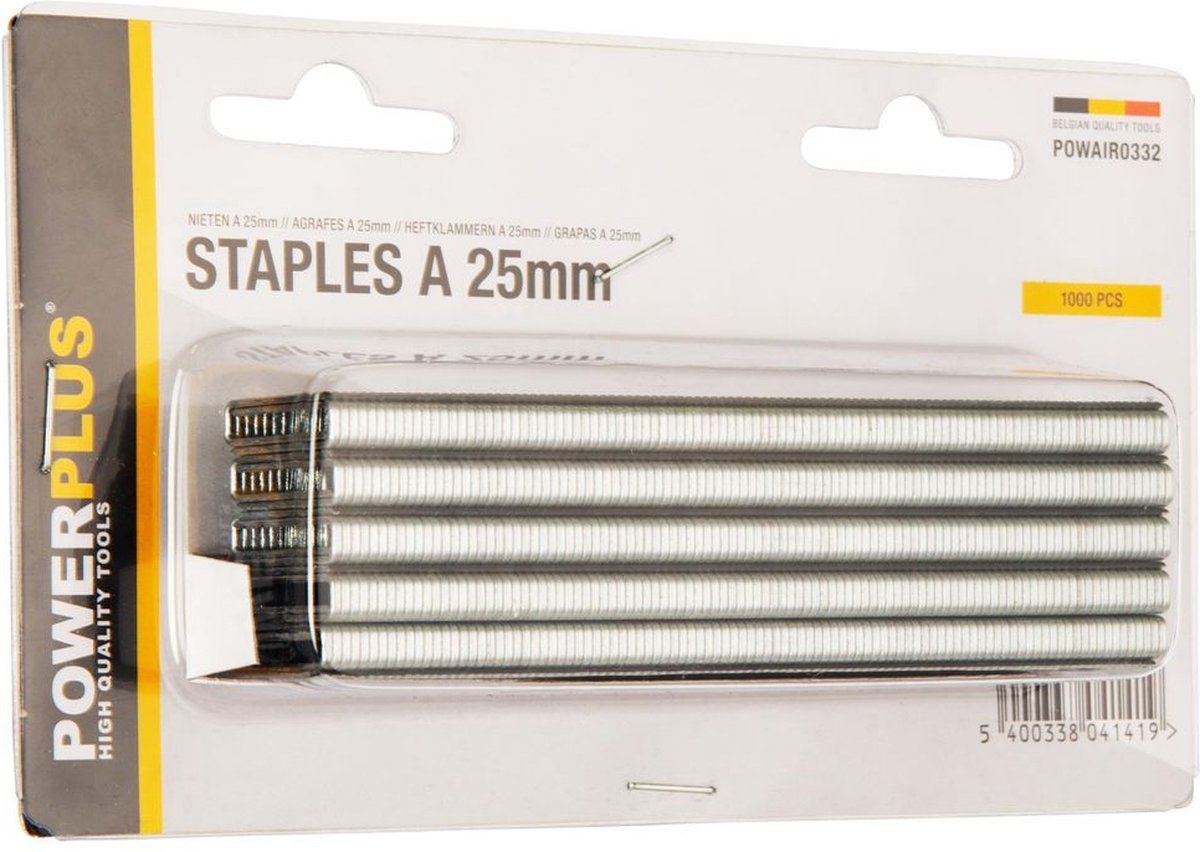 Agrafes Powerplus powair0332 - pour agrafeuse-agrafeuse - type a - 25mm - 1000 pièces