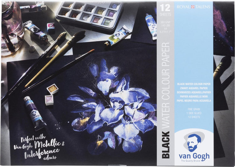 Bloc noir Van Gogh avec papier pour aquarelle 12 feuilles 360 g format 29,7 x 21 cm (a4) - fsc mix