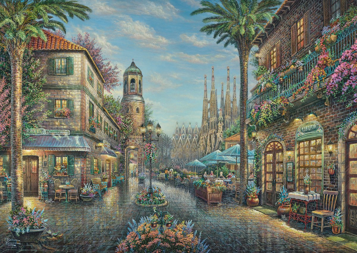 Schmidt - puzzle - Café de rue espagnol - Thomas Kinkade Studios - 1000 pièces - adultes - à partir de 12 ans