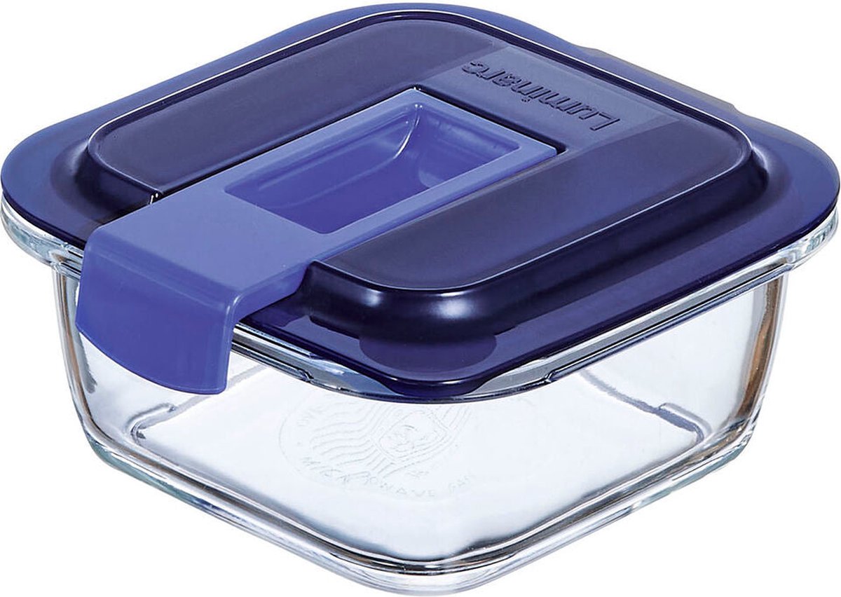 Luminarc easy box - boîte de conservation alimentaire - carrée - transparente et bleue - 38cl